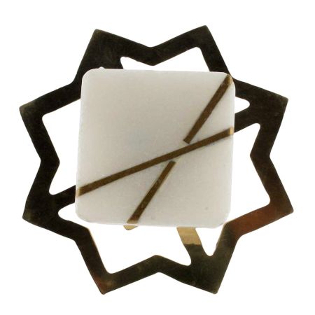 White Square Stone Gold Cross Dresser Knob